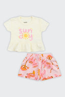 Conjunto Bebê Menina Blusa e Short Fakini  Marfim