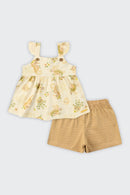 Conjunto Bebê Menina Blusa e Short Malha Nikko Alakazoo  Bege