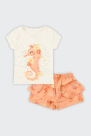 Conjunto Bebê Menina Cavalo-Marinho Alakazoo  Laranja