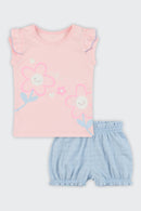 Conjunto Bebê Menina Flores Fofas Brandili  Rosa