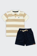 Conjunto Camisa Polo Listrada Infantil Menino Glinny  Bege