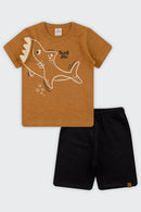 Conjunto Infantil Menino Tubarão Brandili  Camel