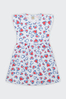 Vestido Infantil Menina Meia Malha Corações Boca Grande  Branco