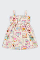 Vestido Infantil Menina Meia Malha Estampa Digital Elian  Natural