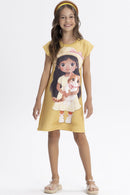 Vestido Meia Malha Amigas Infantil Menina Alakazoo  Amarelo