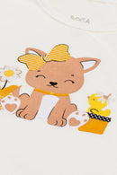 Conjunto Bebê Menina Blusa e Short Meia Malha Boca Grande  Off White