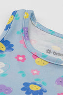 Vestido Bebê Menina em Meia Malha Flores Brandili  Azul