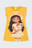 Vestido Meia Malha Amigas Infantil Menina Alakazoo  Amarelo