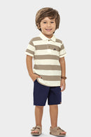 Conjunto Camisa Polo Listrada Infantil Menino Glinny  Bege