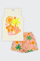 Conjunto Regata Infantil Menina Verão Tropical Fakini  Marfim