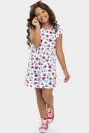 Vestido Infantil Menina Meia Malha Corações Boca Grande  Branco