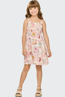 Vestido Infantil Menina Meia Malha Estampa Digital Elian  Natural