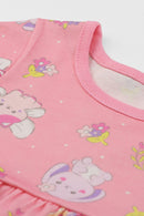 Vestido Bebê Menina em Meia Malha Estampada Brandili  Rosa